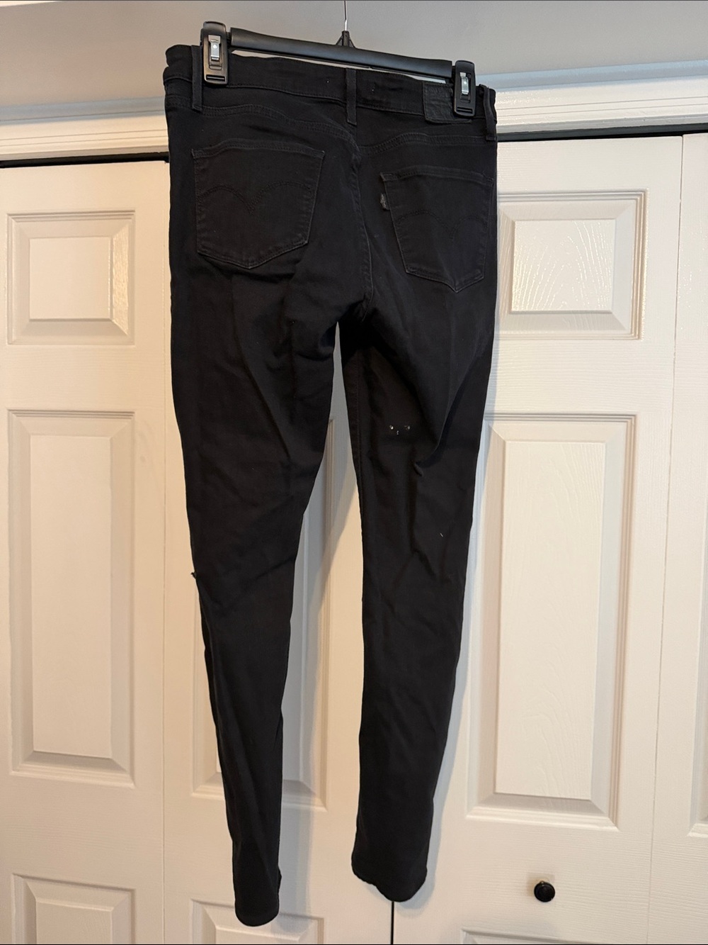 Black Distressed High Rise Skinny Jeans with Knee Rips - Picture 5 of 8